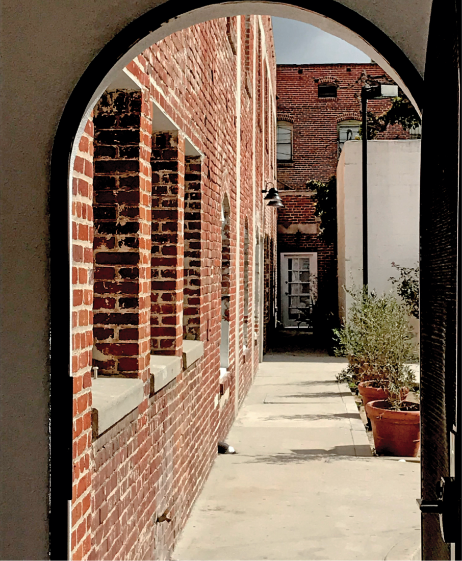 View of a building through an arch